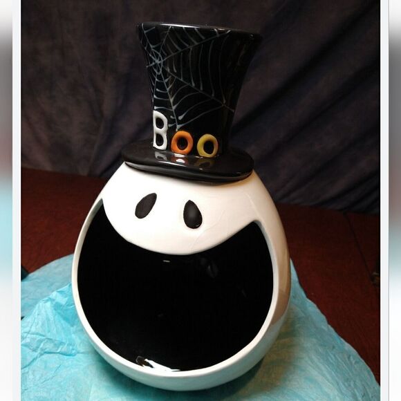 halloween ceramic ghost w/ hat candy bowl - Picture 1 of 2